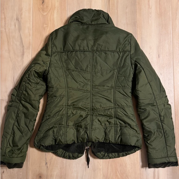 Vintage Free People Army Green Puffer Jacket with Velvet Trim Size 12 - Picture 2 of 9